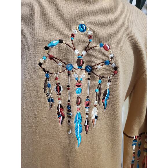 Bob Mackie Wearable Art Native Embroidered Feather Button Cardigan Sweater Sz XS - Picture 6 of 11